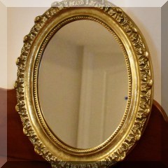 D37. Oval gold mirror 16”h x 14”w - $38